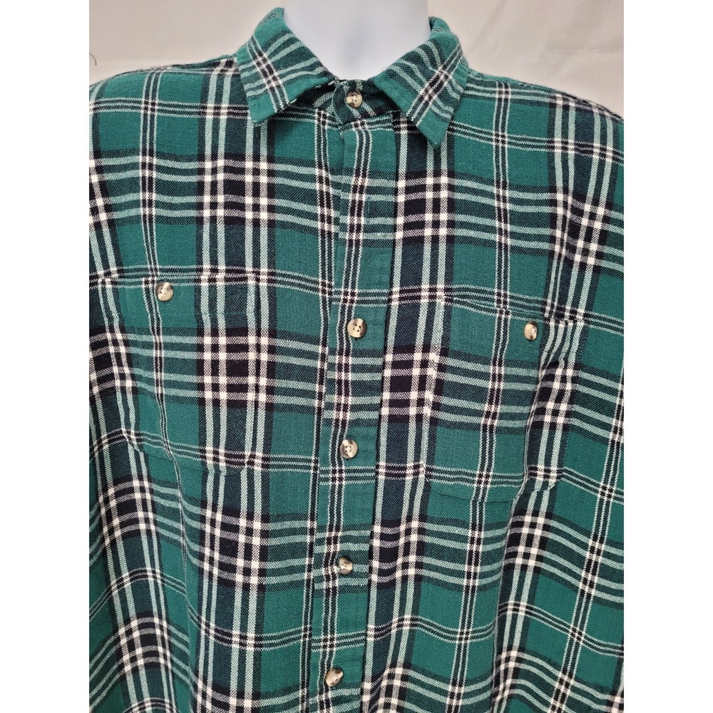 Vintage Flannel Shirt Mens XLT Long Sleeve Button Green Plaid Acrylic Workwear